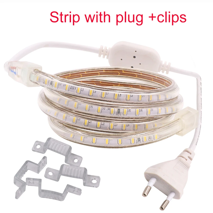 220V 230V 240V Led Strip Light 3014 Waterproof IP67 IP68 White Blue Outdoor Flexible Tape Rope With Power Plug Dimmable Ribbon