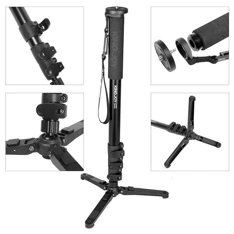 Kingjoy-Professional Dslr monopé Conjunto com Base, Liga de Alumínio, Vídeo Câmeras Tripé Stand, filmadoras, Canon, Sony, Nikon, GoPro