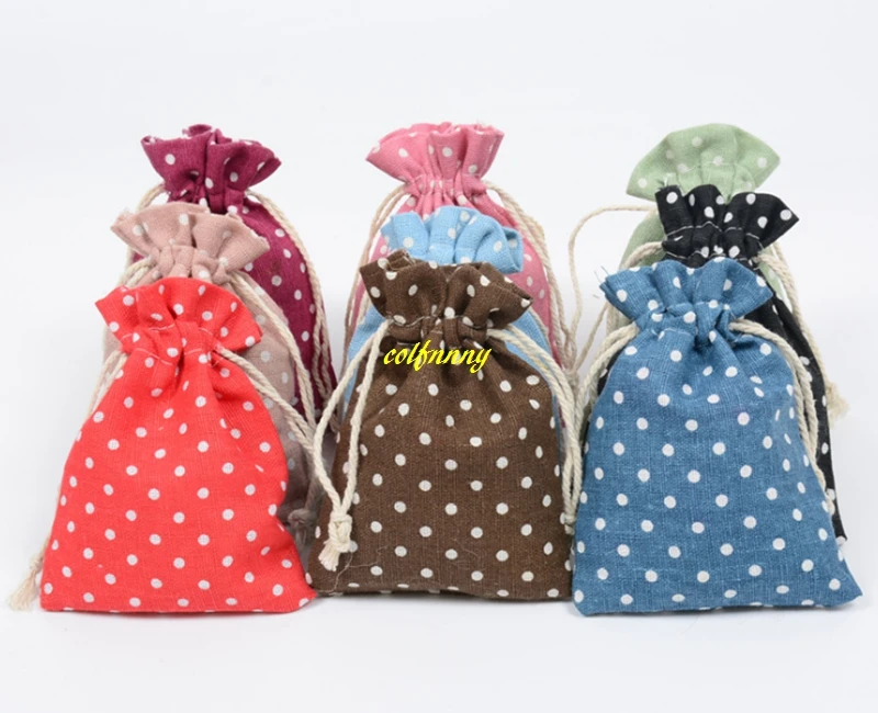 3000pcs/lot 10x14cm Polka Dot Drawstring Burlap Bags Cotton Candy Packaging Bag Weddings Favor Pouch Jewelry Gift Bag