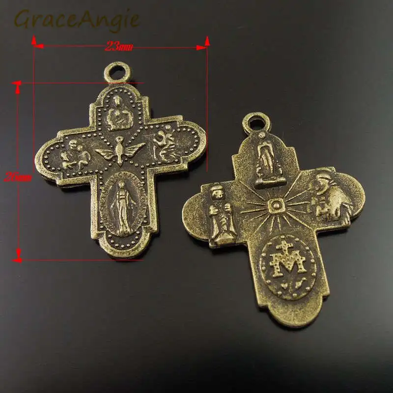 GraceAngie 10pcs/pack Vintage Antique Style Bronze Tone Alloy Goddess Cross Charm Pendant Finding For Church Classic Present