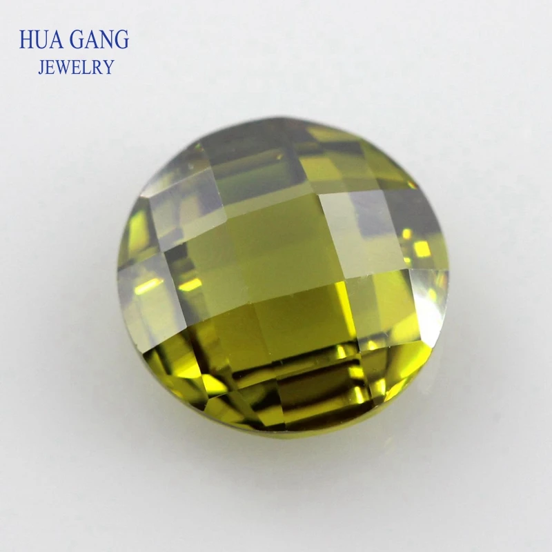 Peridot Cubic Zirconia Stone Round Shape Double Checkerboard Cut Loose CZ Stone Synthetic Gems For Jewelry 4~14mm