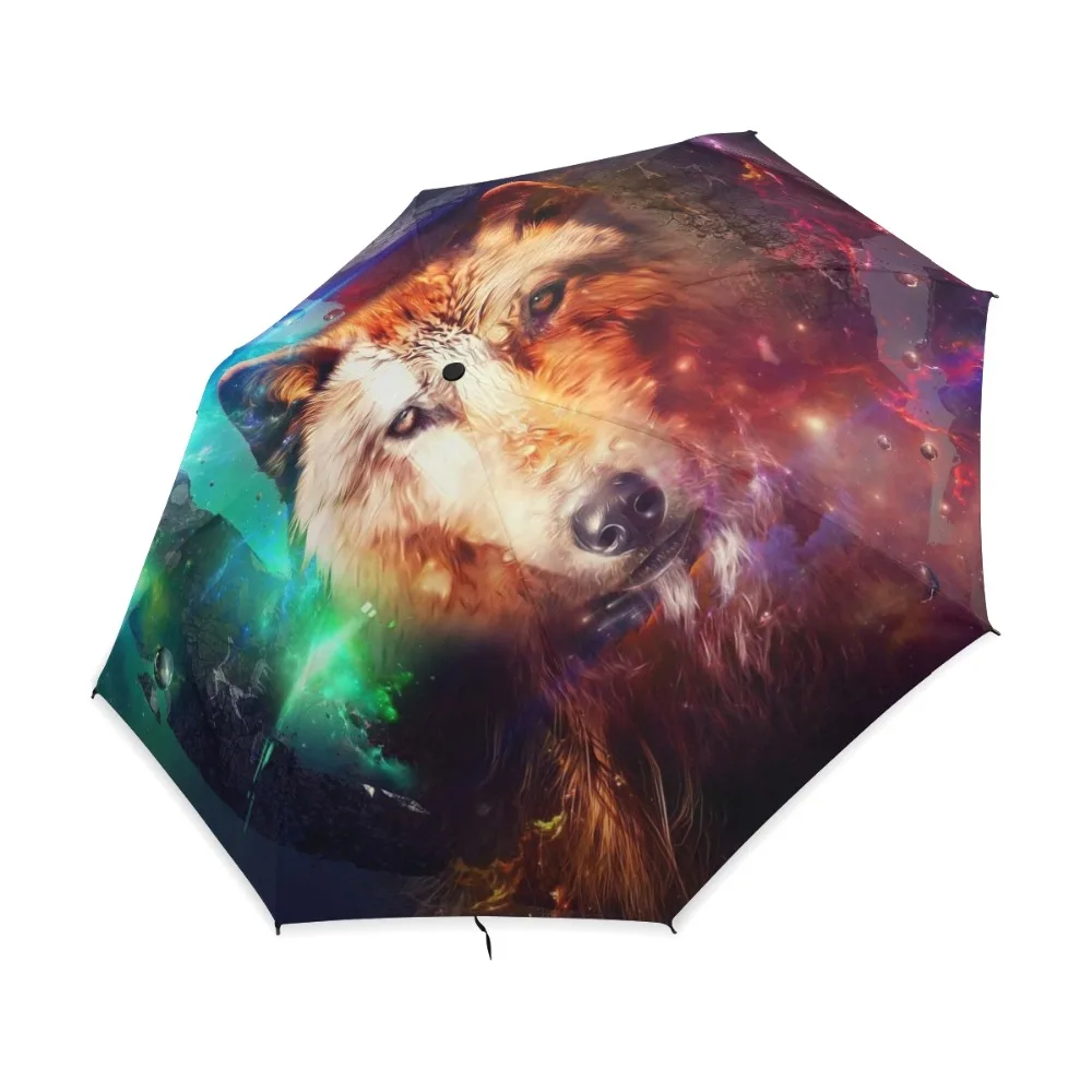 Three Folding Colorful Wolf Animal Kids Windproof Umbrella Fashion Design Automatic Rain Umbrella For Man and Women