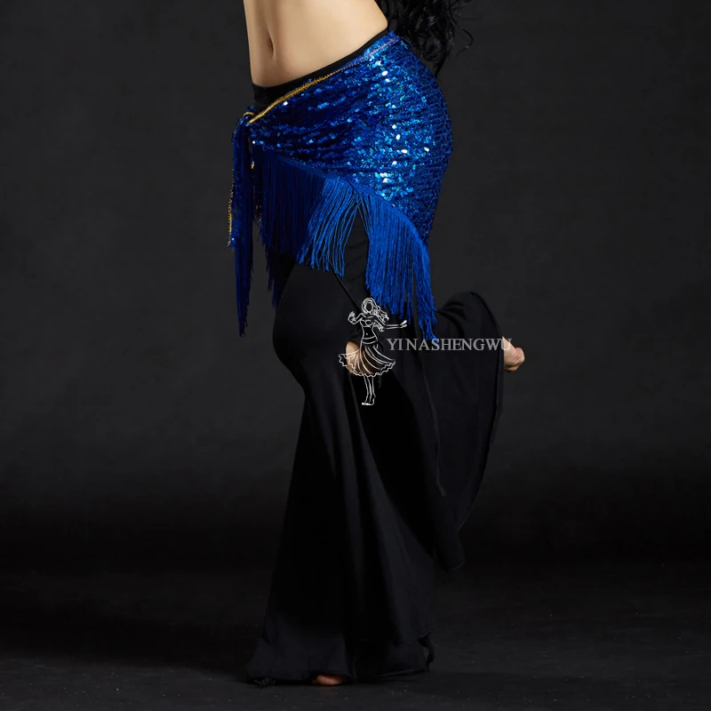 Sequinsสามเหลี่ยมHipผ้าพันคอBelly Dance Wrapกระโปรงเข็มขัดBelly Danceเอวห่วงโซ่Belly Dance Practiceอุปกรณ์เสริมสะโพกผ้าพันคอ9สี