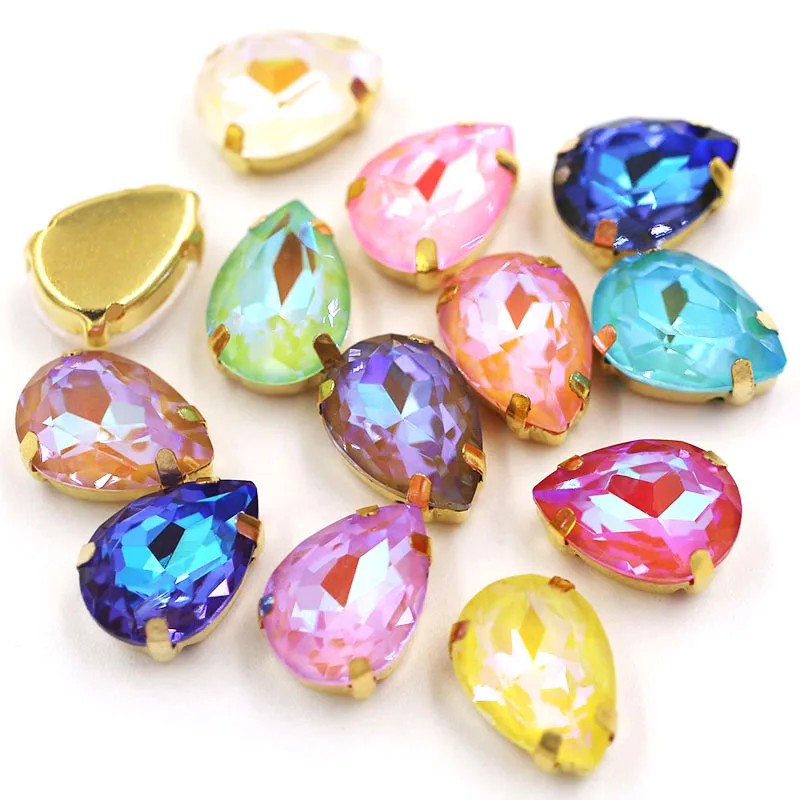 New Teardrop shape Light rose Mocha fluorescence Glass Crystal sewing claws flatback rhinestones for clothing/hair clip/brooch