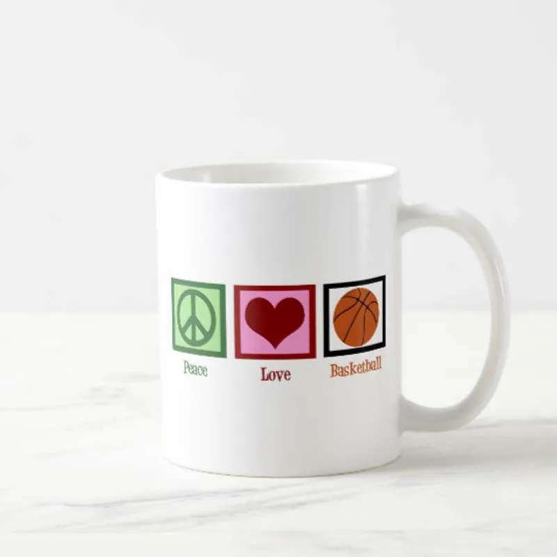 Peace Love Basketball Coffee Mug Children Tea Cup Sweet Funny Mugs Cups for Girlfriend Boyfriend Novelty Valentine Colleague Fam