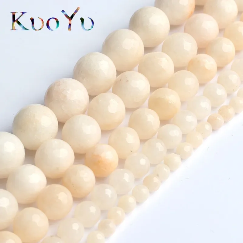 Faceted White Chalcedony Stone Beads Round Loose Spacer Beads 4/6/8/10/12 mm For Jewelry Making DIY Bracelet Necklace 15\'\'Inches