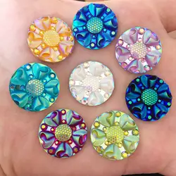 Hot 10pcs 20mm AB Resin Round Flatback 3D Flower Rhinestone Wedding Buttons for Diy K84