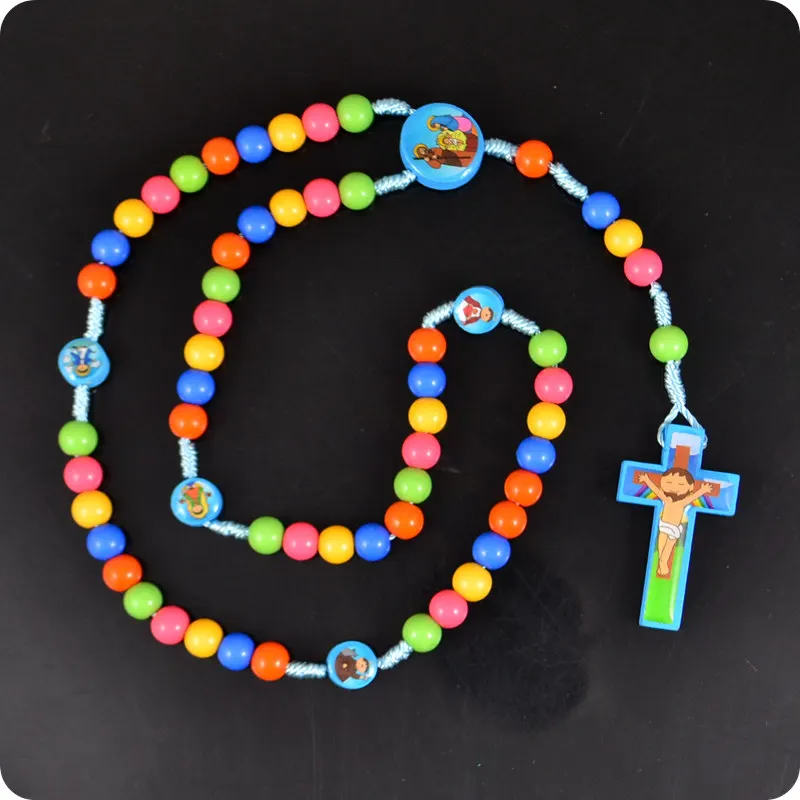 Rosary Beads Cartoon JESUS Cross Children Kid Girls Catholic Fashion Religious Jewelry