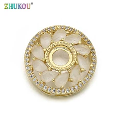 19*19mm New Fashion Brass Cubic Zirconia Round shape Charms Connectors DIY Jewelry Findings Making,  Model: VS291