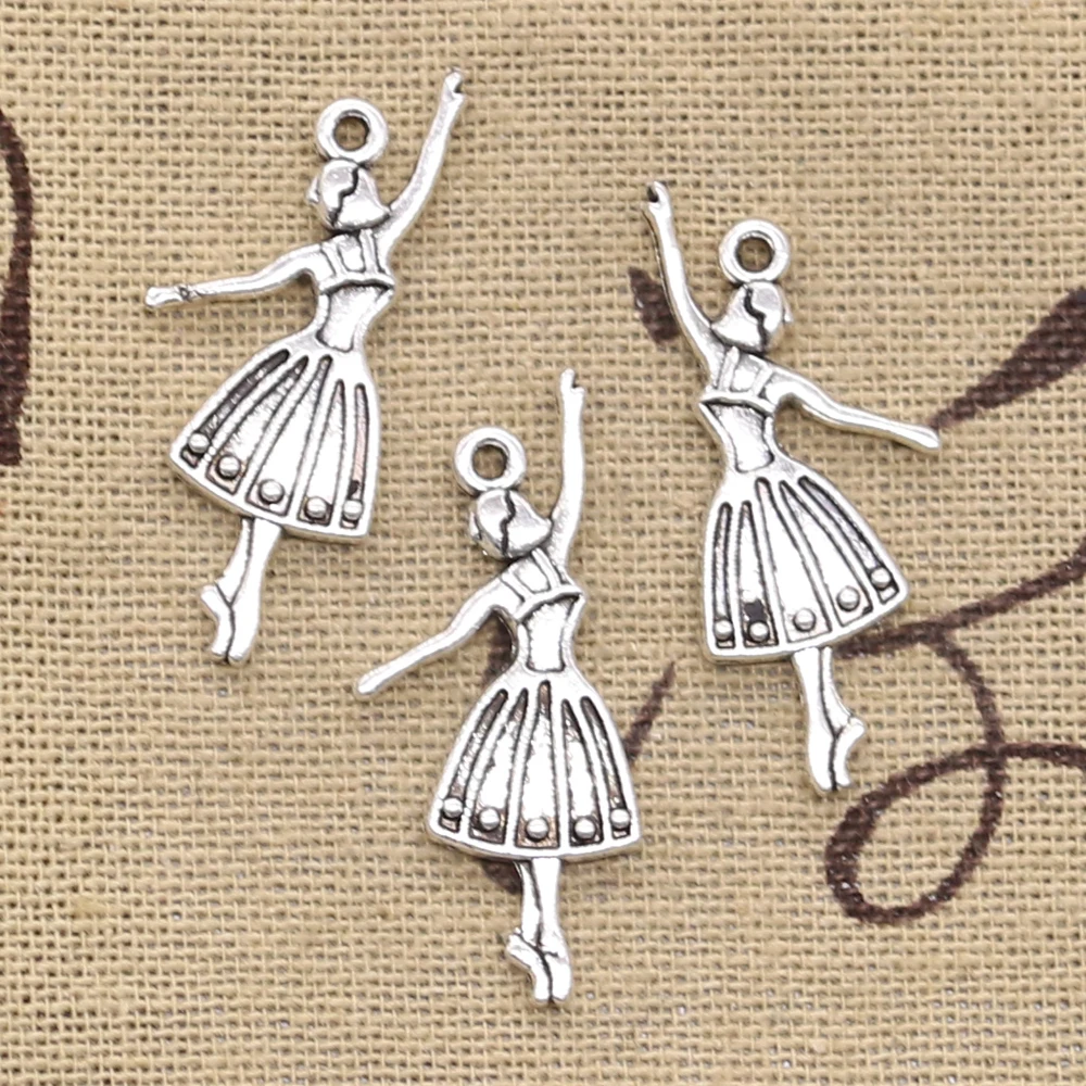 15pcs Charms Ballet Dancer Girl 32x13mm Antique Pendant fit,Vintage Tibetan Silver color,DIY For Handmade Jewelry