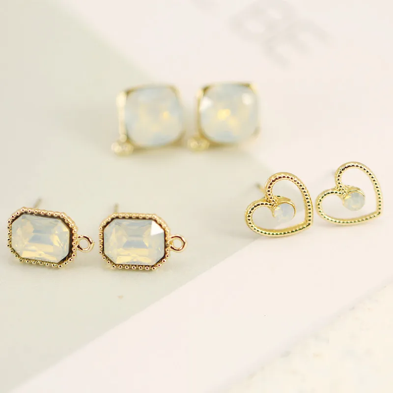 10pcs gold Silver round heart Earrings Drop bling Ear Studs Connector Posts Pins Base Settings Jewelry handmade DIY material