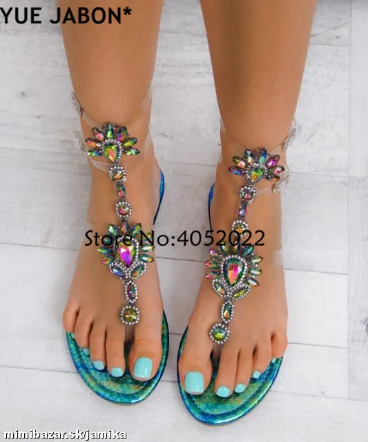 2024 Woman Sandals Women Shoes Rhinestones Gladiator Flat Sandals Crystal Chaussure Plus Size 43 tenis feminino Green Flip Flops