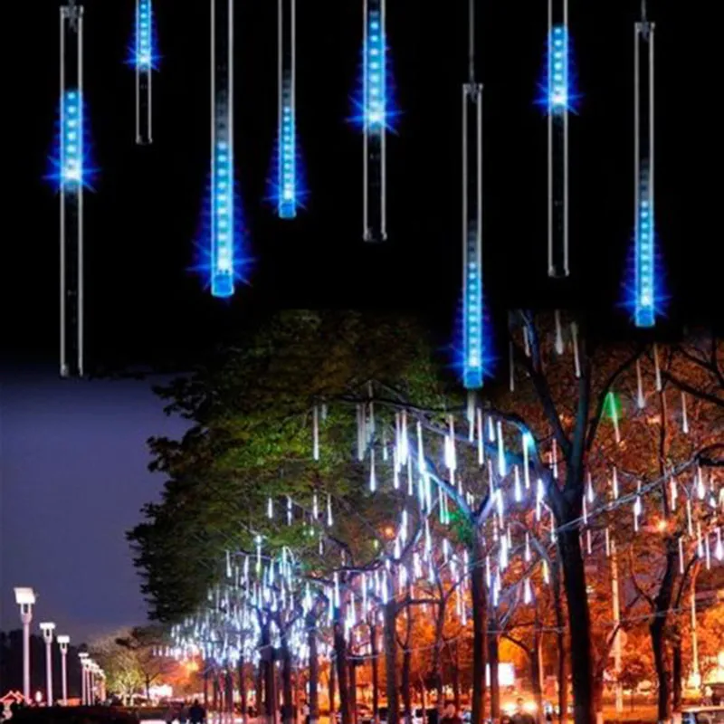 EU/US plug 8 tubes Rain Drop/Icicle Snow Fall String LED Christmas tree decoration Cascading Meteor Light Decoration,RGB,W,blue