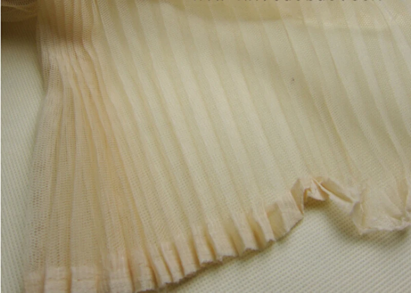 

5 Meters Width 155CM 61" Apricot Ruffled Pleated Crumple Mesh Lace Fabric Solid Wedding Dress Clothes Materials LX41