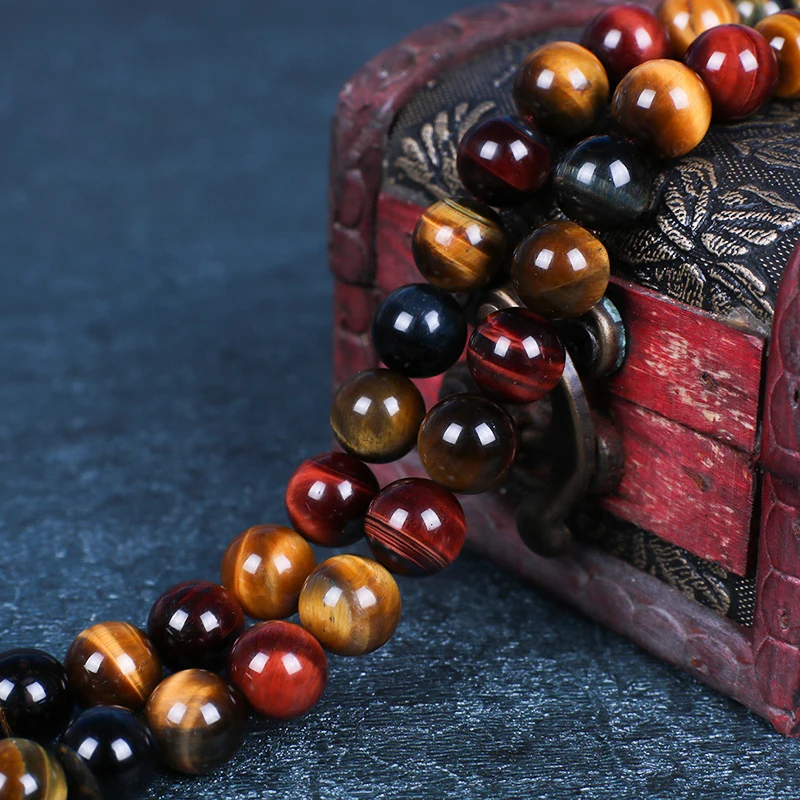 مختلط ثلاثة ألوان عين النمر بوذا أساور الحجر الطبيعي الخرز المستديرة مرونة حبل الرجال النساء سوار لانخفاض الشحن #5