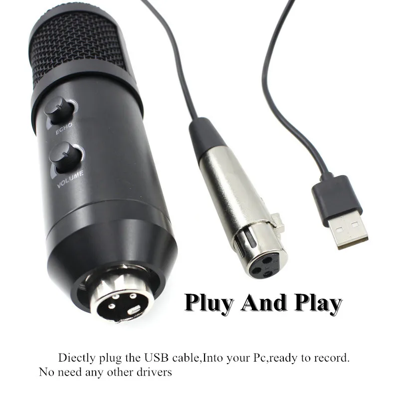 BM 900 mikrofon Studio USB, kondenser dengan dudukan Tripod Filter mikrofon Pop untuk komputer Karaoke PC volume dapat disesuaikan BM 800