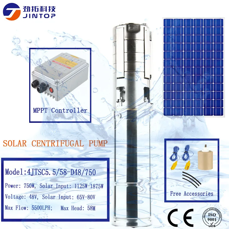 

(MODEL 4JTSC5.5/58-D48/750) JINTOP SOLAR SUBMERSIBLE PUMP 750W DC48V Brushless solar deep water pump with permanent magnet