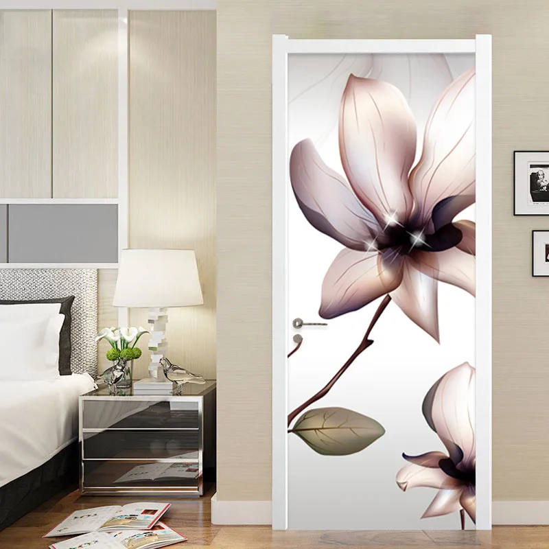 

Door Sticker Modern Creative Art 3D Flower Wallpaper Living Room Bedroom Home Decor Wall Decals PVC Self-Adhesive Door Stickers