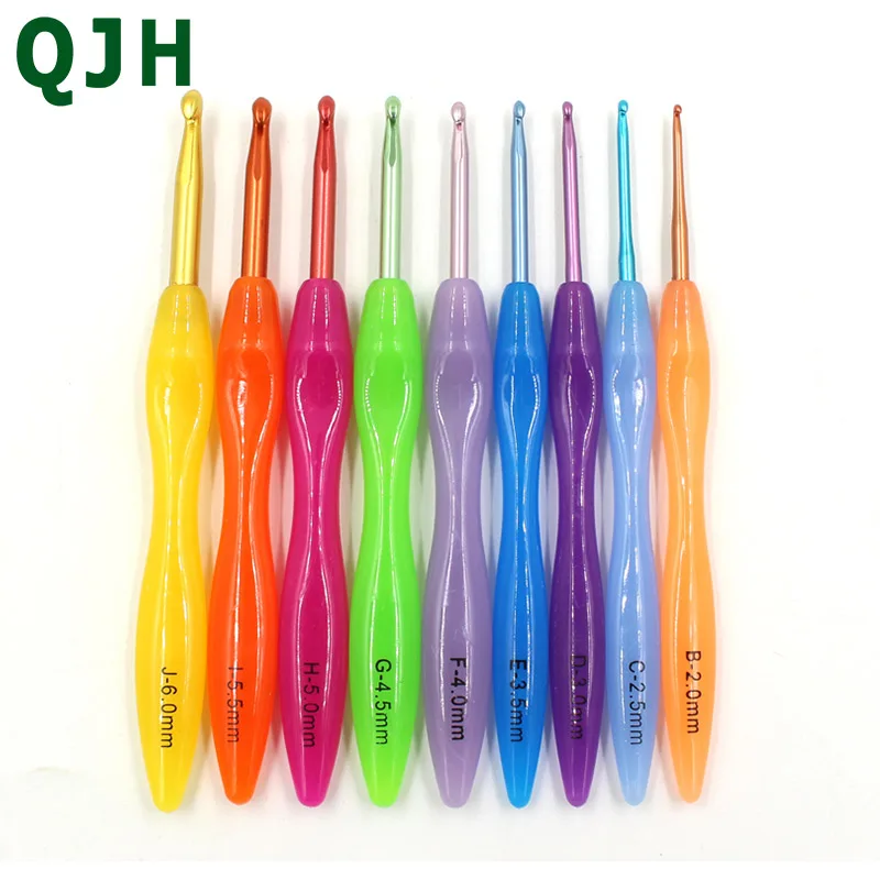 9pcs 2.0mm-6.0mm Crochet Handle Colorful Aluminium Crochet Hook Sweater Knitting Needls Set DIY Clothes Scarf