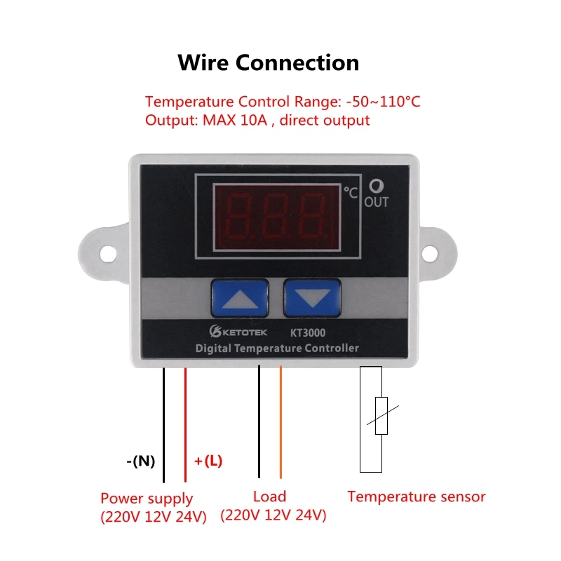 AC 220V 10A Digital Thermostat Temperature Regulator Controller Microcomputer Temperature Control Switch DC 12V 24V
