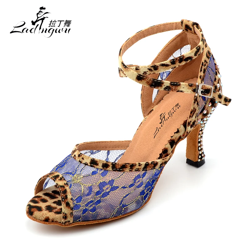 Ladingwu  Ballroom Dance Shoes Women Breathable Lace Dance Shoe Latin Woman Salsa Dance Sandals Rhinestone Heel 6/7.5/8.5/10cm