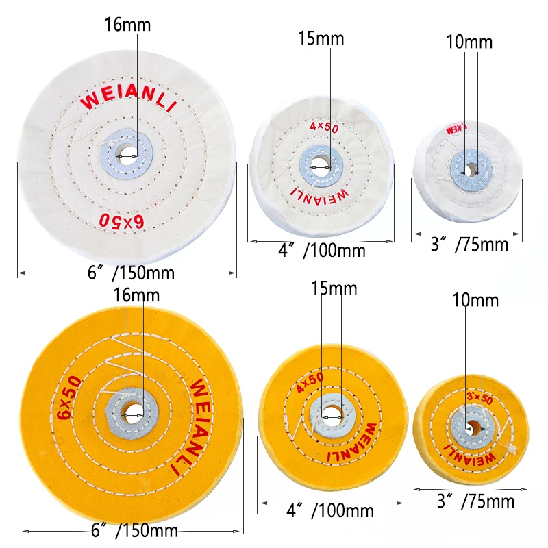 Disques de polissage en coton, 3/4/6 pouces, pour bijoux, polissage du métal, outils abrasifs en bois, 1 pièce