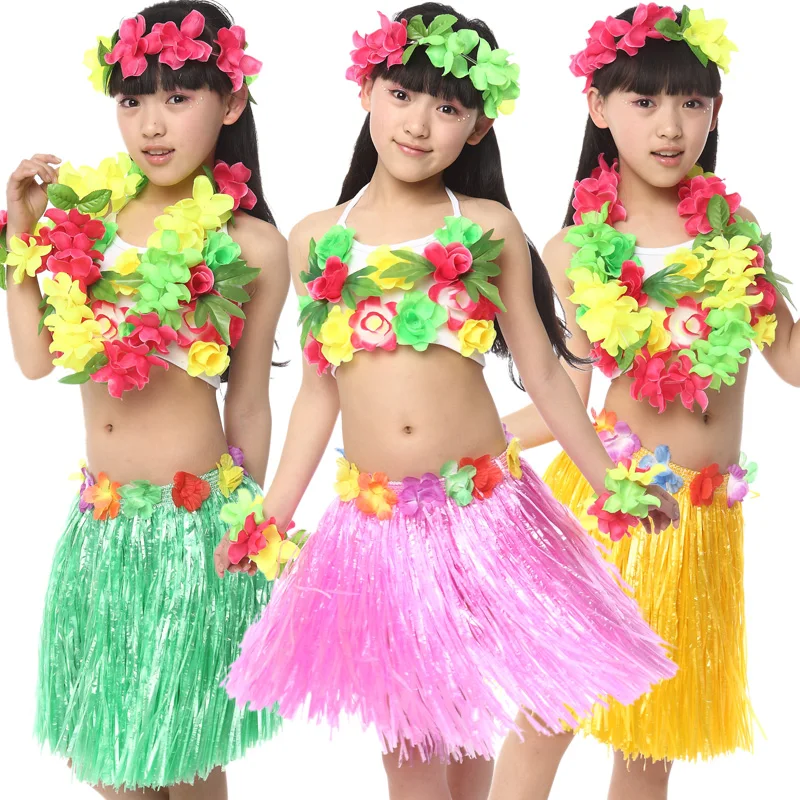 Free Shipping Halloween Carnival Fancy Dress Costumes for Kids Girls Children Hawaiian Hula Skirt Ballroom Belly Dancing Clothes