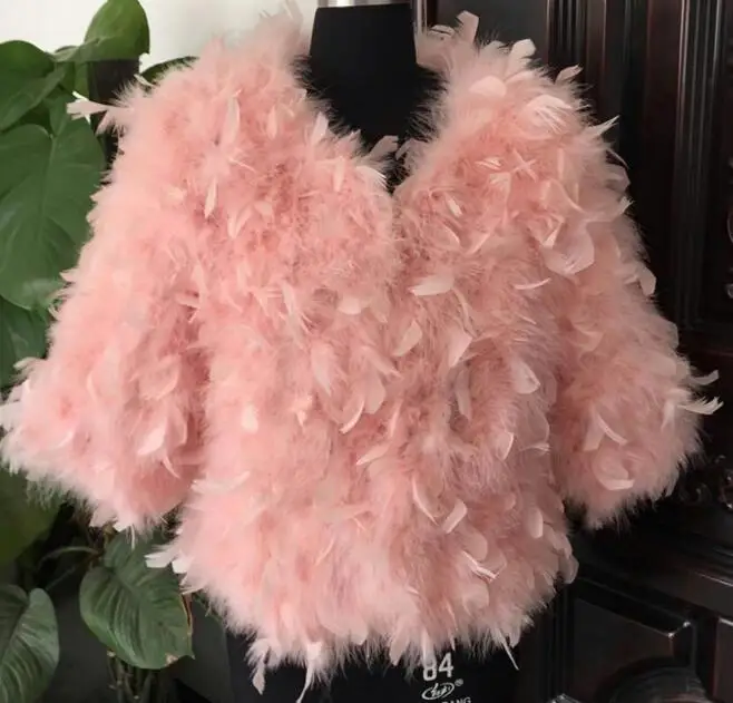 Ostrich feathers feathers petals fur coat long sleeves jacket