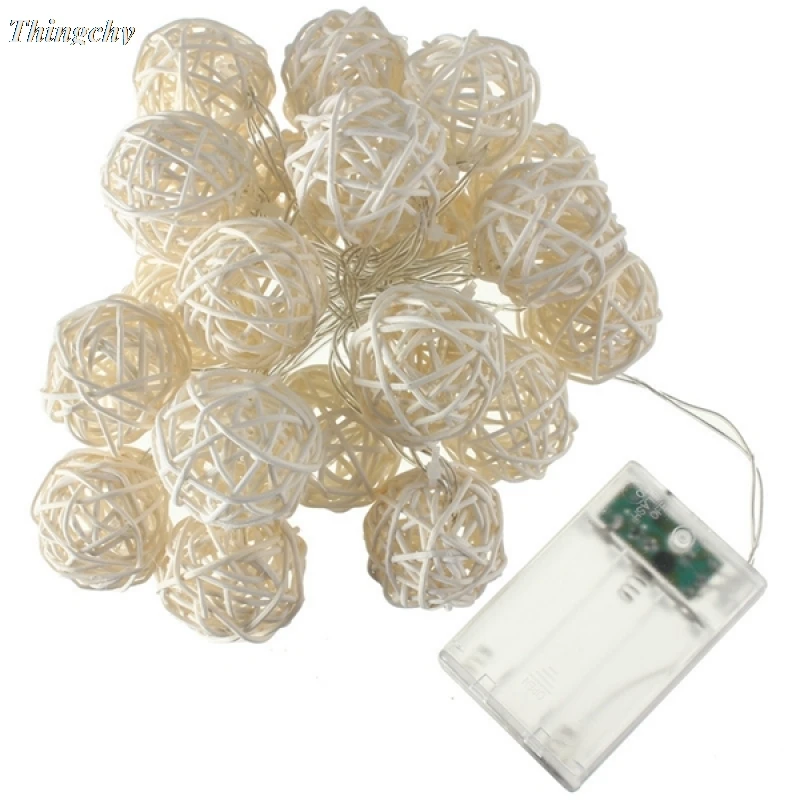 White Rattan Ball LED String Lighting Battery Operated Christmas Light For Wedding Party Home Garland Table Decoration