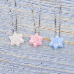 Fnixtar 2Pcs Star of David  Synthetic Resin Opal Pendant Necklace Stainless Steel Cable Chain Necklaces For Women's Men's Gifts