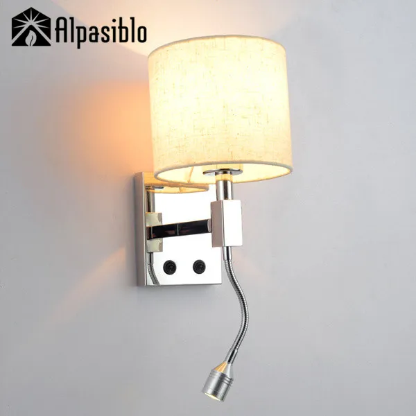 

Bedroom study wall light bedside reading wall lamp Living room E27 wall lamps beige fabric lampshade gunny cover Flexible Hose