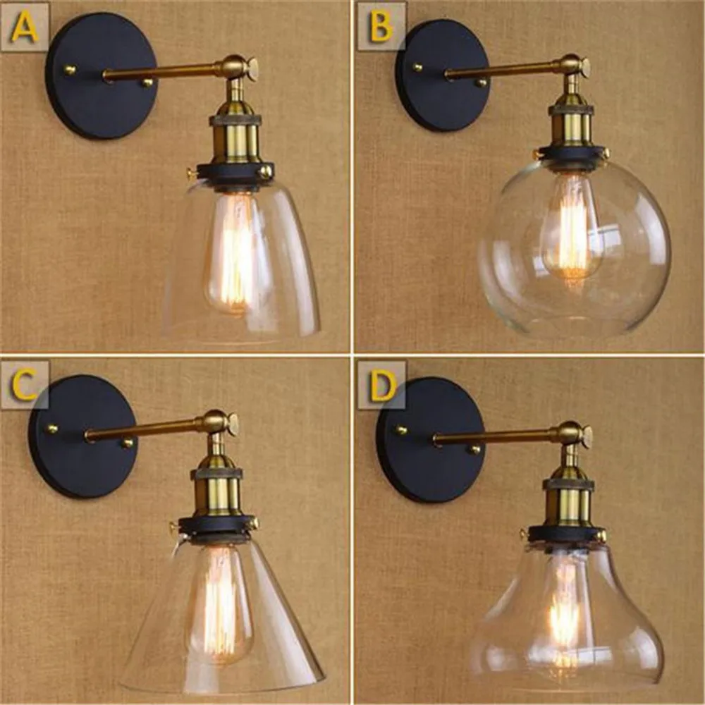 

AC100-240 Industrial Wall Sconce Lamp Modern Glass Lampshade Lamps for Wall Iluminacion Decorative Wall Light Sconce Fixture