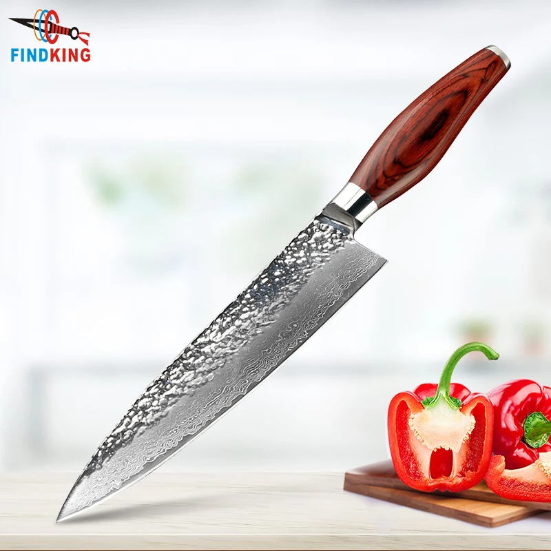 

FINDKING new damascus steel blade color wood handle stone shape 8 inch damascus knife chef knife 67 layers damascus steel knife