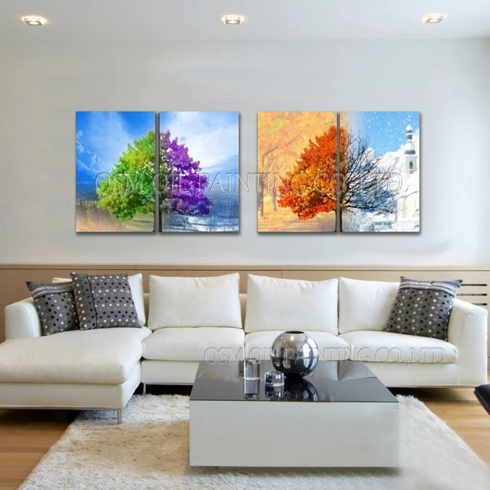 

Top Artist Handmade High Quality Abstract 4 Panels Oil Painting on Canvas Abstract Seasons Trees Oil Painting for Living Room