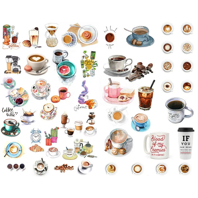 

1 PCS Cafe Trivia Coffee Food Items Deco Cute Small Diary Travel Paper Stickers Bullet Journal Label Sticker School Supplies