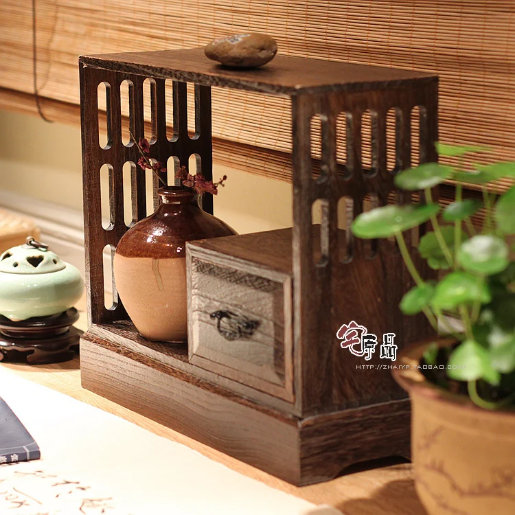 Burn Paulownia Japanese Chapeng / Tea zero with wood storage box flower pot rack shelving small desktop