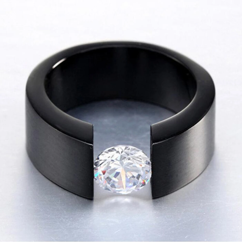 Luxury Round CZ Zircon Ring for Men Women Black Gold Silver color Stainless Steel Engagement Anniversary Rings dropshipping