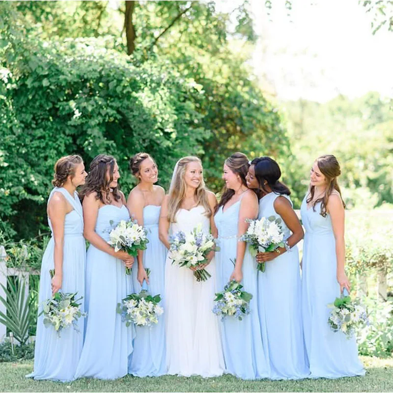 

Light Sky Blue Chiffon Bridesmaid Dresses Sweetheart Pleat Full Length Vestido De Novia Long Casual Beach Dresses Robe De Soiree