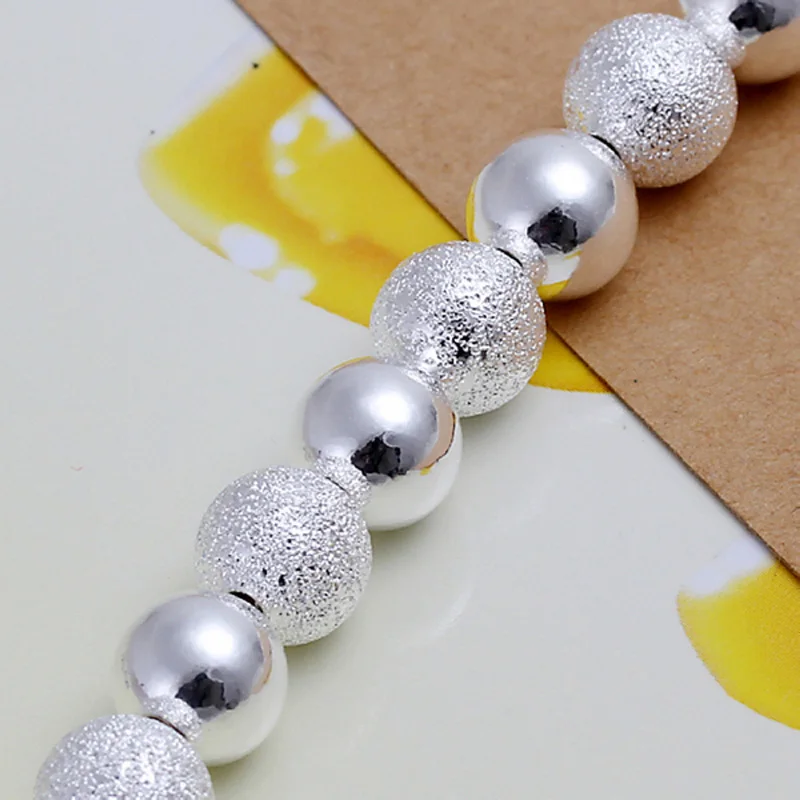 925 Silver Scrub Smooth Beads Bracelet Necklace Chains For Women Fashion Party Jewelry