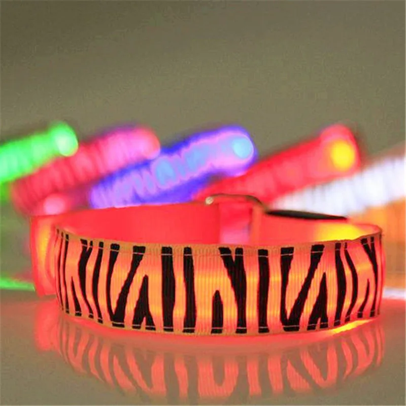 20pcs/lot Zebra Glowing Bracelet LED lights Flash Wrist colorful nylon zebra print light wrist band party concert decoration