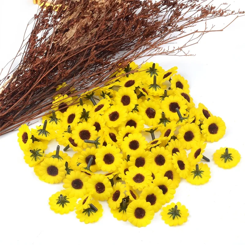 30pcs Mini Silk Sunflower Artificial Daisy Flower Heads For Wedding Party Decoration DIY Gift Box Wreath Craft Fake Flowers