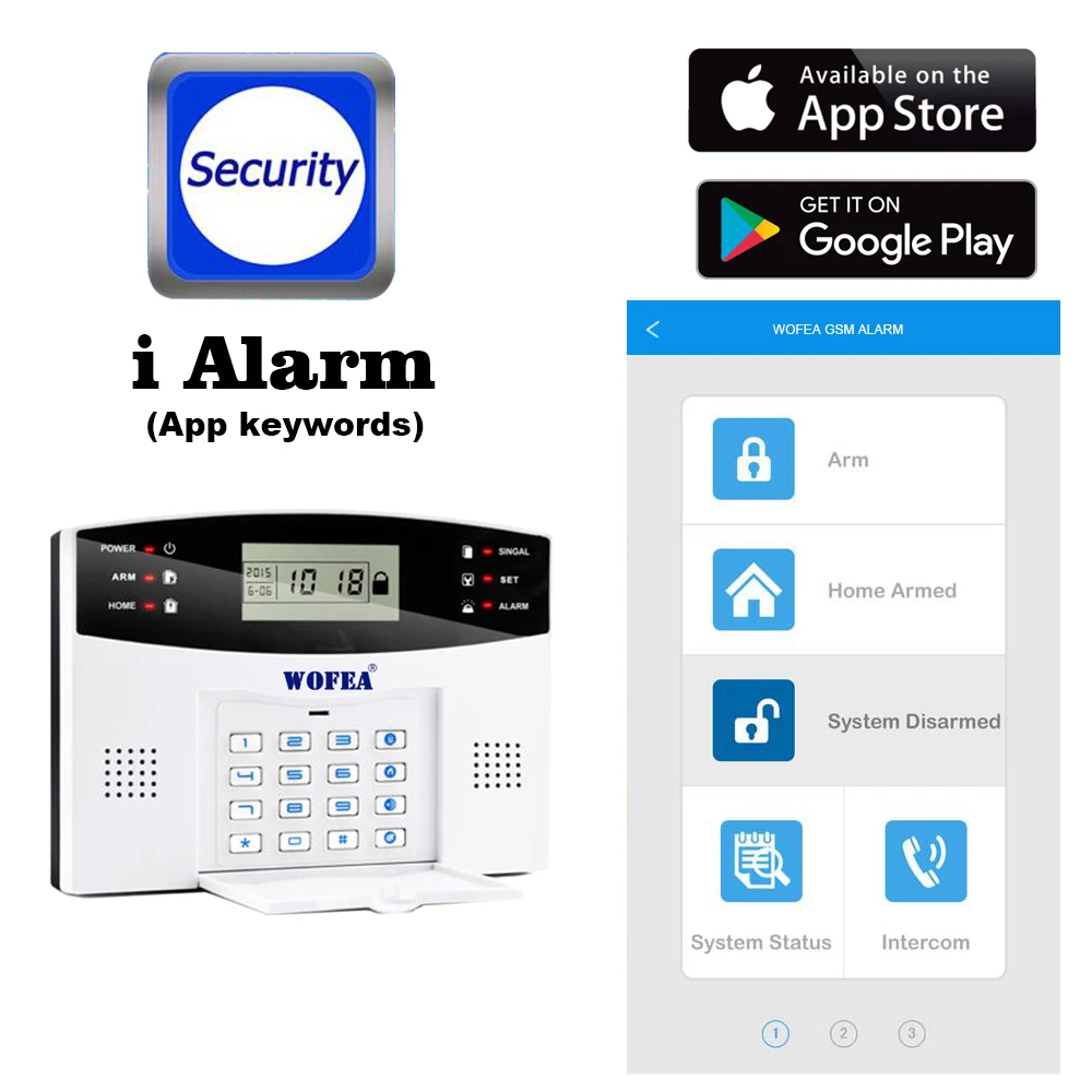 wofea LCD display  wireless wired bruglar GSM alarm system home security intercom w wired type sensor