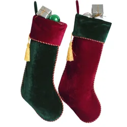 New arrvial Set of 2 pcs Red & Green Velvet Stocking with tassel decoration Socks Christmas stocking P4634