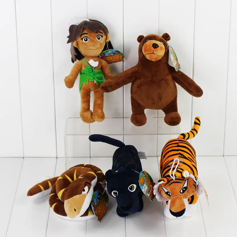 5pcs/lot 22cm 9\'\' Movie The Jungle Book Plush Toys Mowgli Tiger Snake Bear Leopard Soft Stuffed Animals Figure Toys