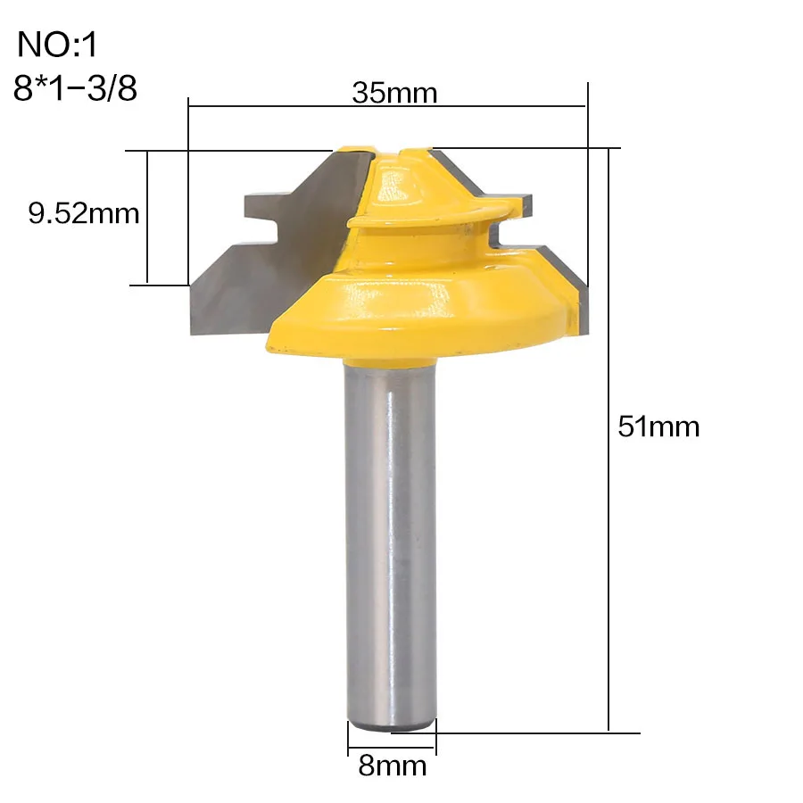 1PC Small Lock Miter Router Bit Anti-kickback 45 Degree 8mm 1/4 Inch Shank Tenon Cutter for WoodworkingTools