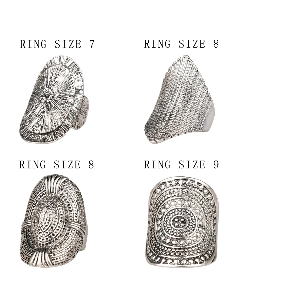 4 Pcs/lot Vintage Ethnic Tibetan Silver Jewelry Hip Hop Punk Rock Big Midi Finger Knuckle Biker Ring Set Men Accessories