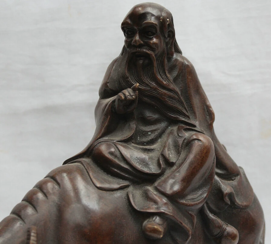 Imagem -04 - Chinese Bronze Carry Book Statue Fengshui Lao-tzu li zi li er em Boi Bull 21cm