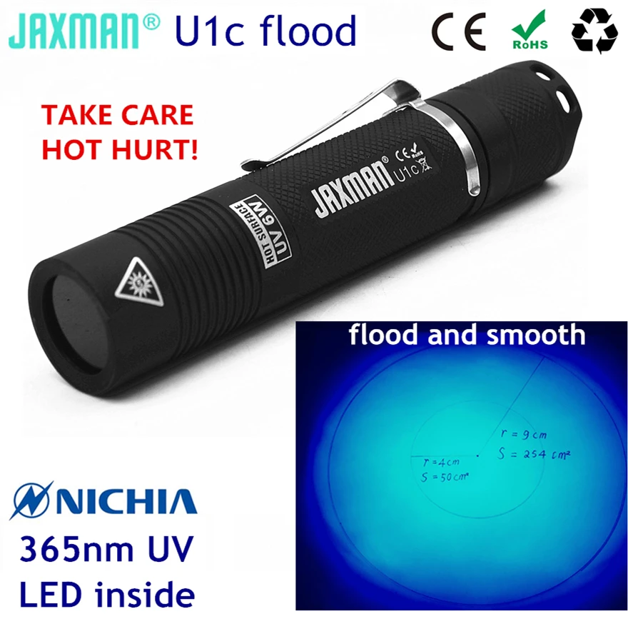 Фонарик Jaxman U1c Aear Nichia УФ светодиодный, 18650 нм