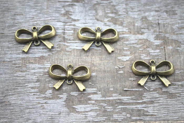 30pcs--Bow Charms-Antique  bronze Tone Butterfly Bow pendants/charms,Bow Connector 10x20mm