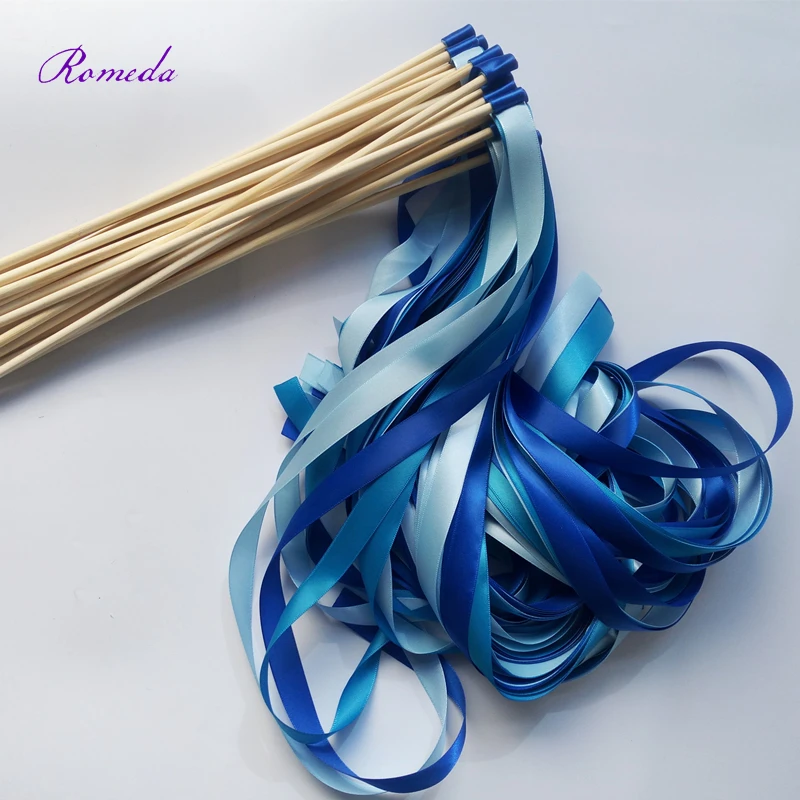 50pcs/lot  Royal and light blue Wedding Ribbon Wands without Bells for  Birthday Party